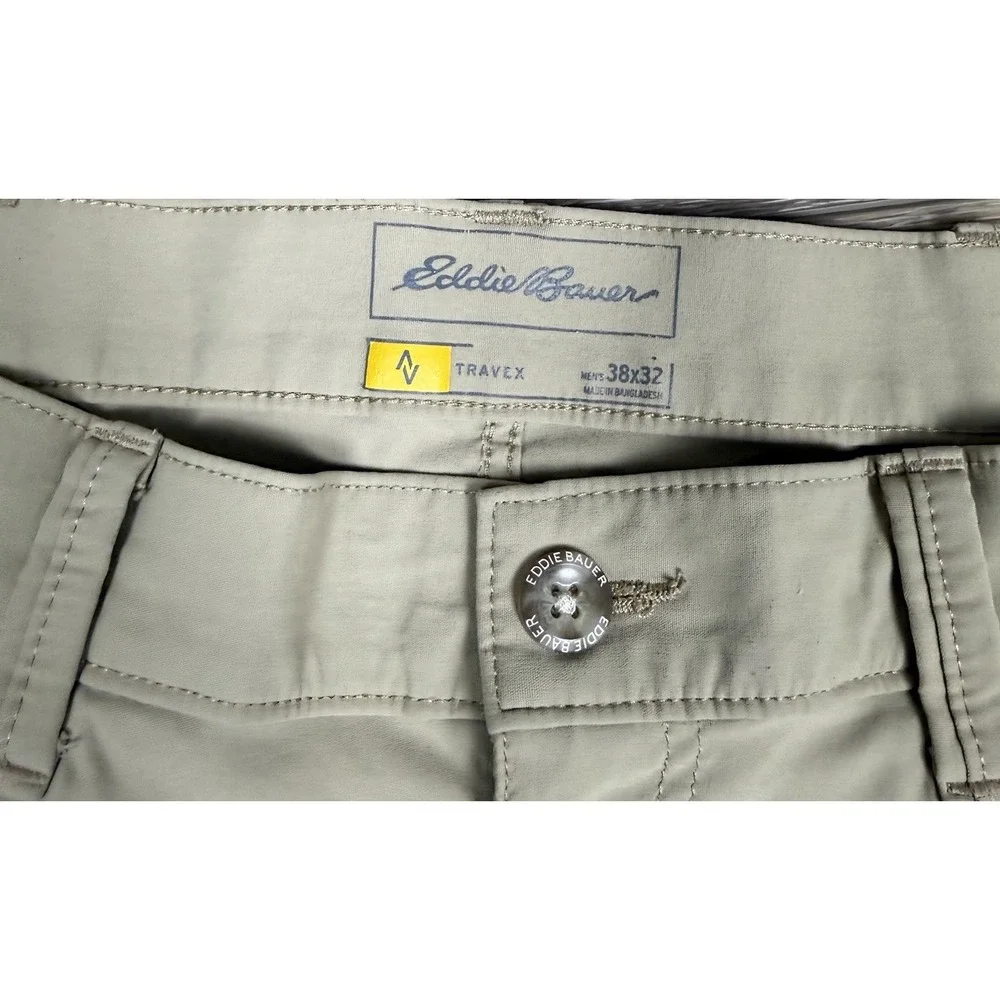 Eddie Bauer Travex Pants Mens 38x32 Tan Nylon Stretch Hiking Tech Pocket